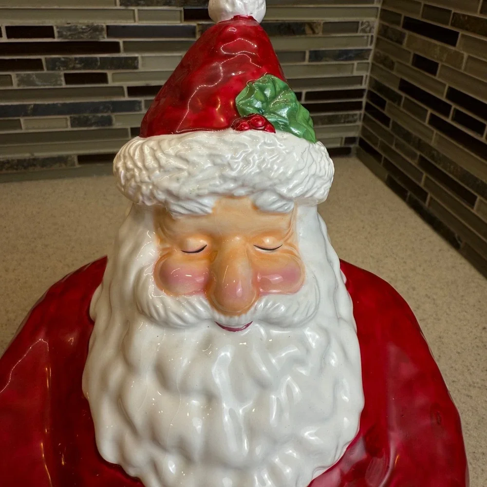 Vintage Ceramic Santa Claus Cookie Jar Holding Plate‎ of Goodies Christmas Decor